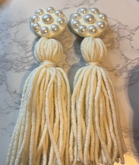 Cream Button Tassel earrings
