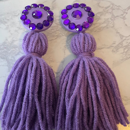 “Purple Rain” Button Tassels Earrings