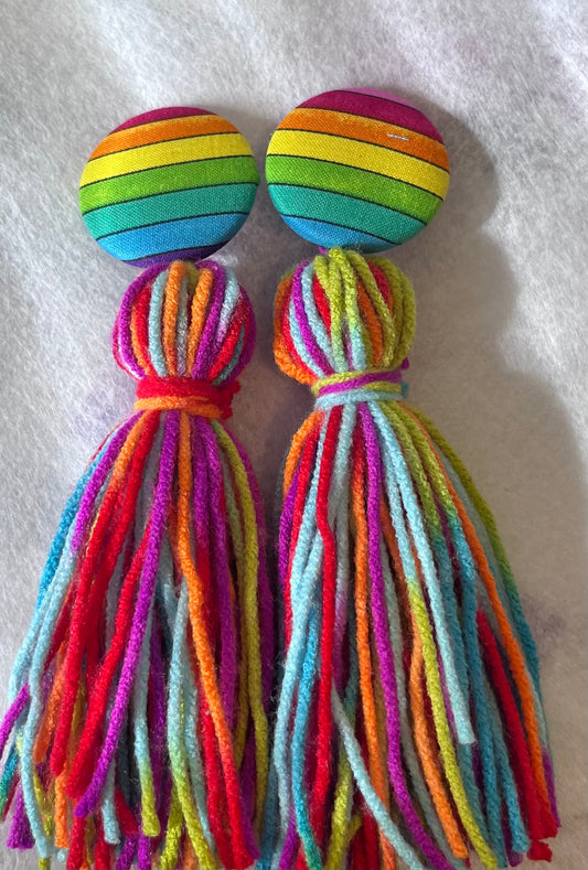 “Over the Rainbow” Button Tassel Earrings