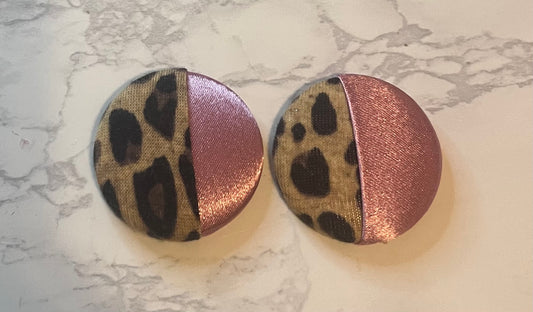 Leopard/Blush Button Earrings