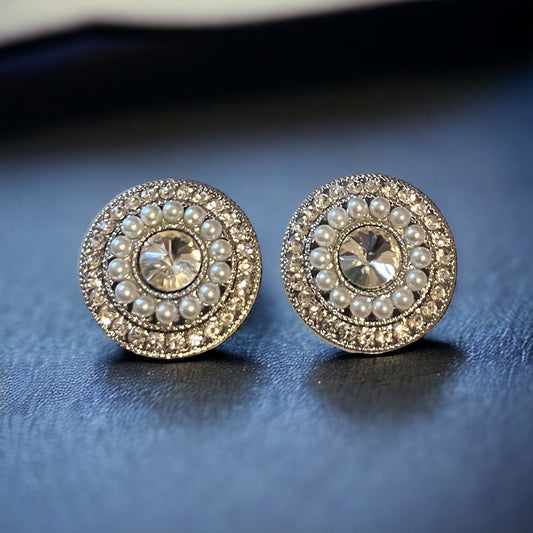 Pearl/rhinestone Circle Stud Earrings